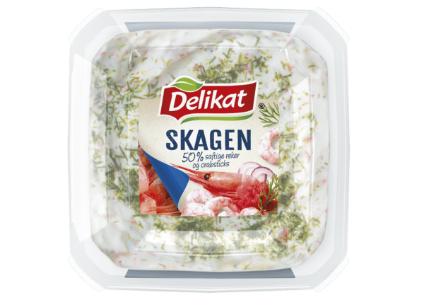 Delikat skagensalat. Pakningsbilde.