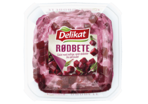 Delikat rødbetsalat. Pakningsbilde.