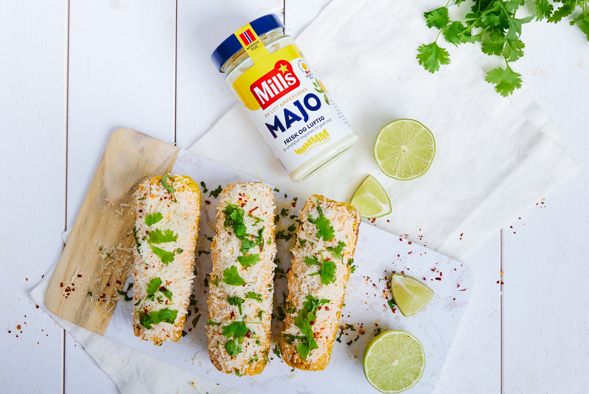 Grillet mais med Mills MAJO og parmesan