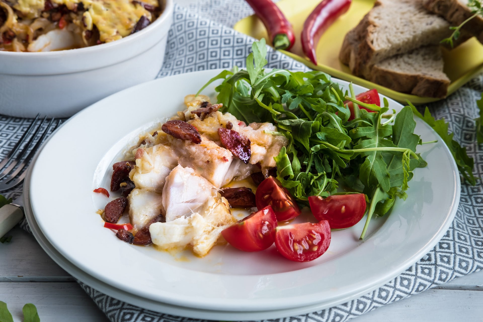 Gratinert hvit bacalao. Foto.