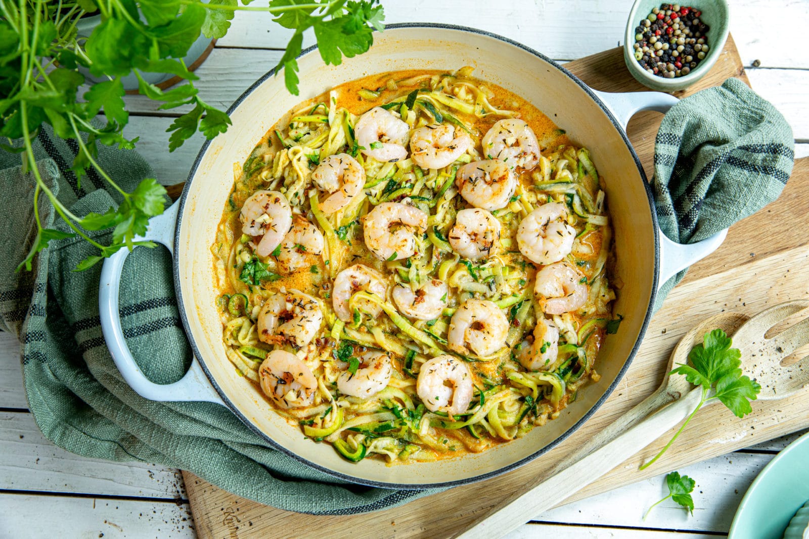 Squashpasta med scampi