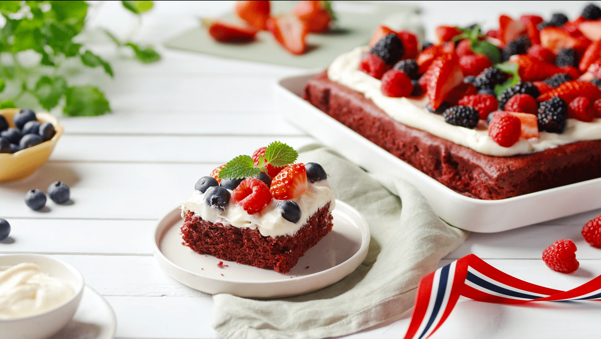 red velvet kake i langpanne
