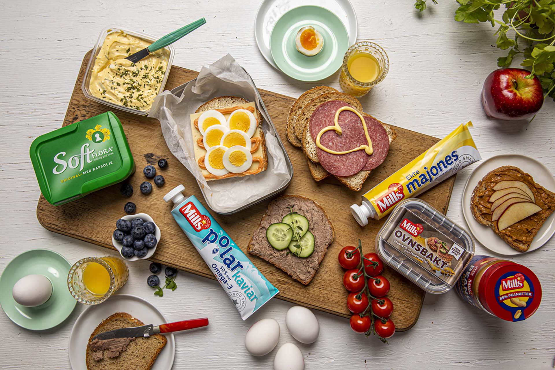 frokostbord med ulike Mills-produkter